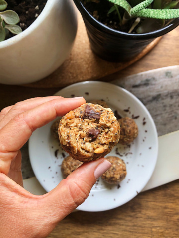 Hand holding oatmeal energy ball