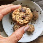 Hand holding oatmeal cookie energy balls