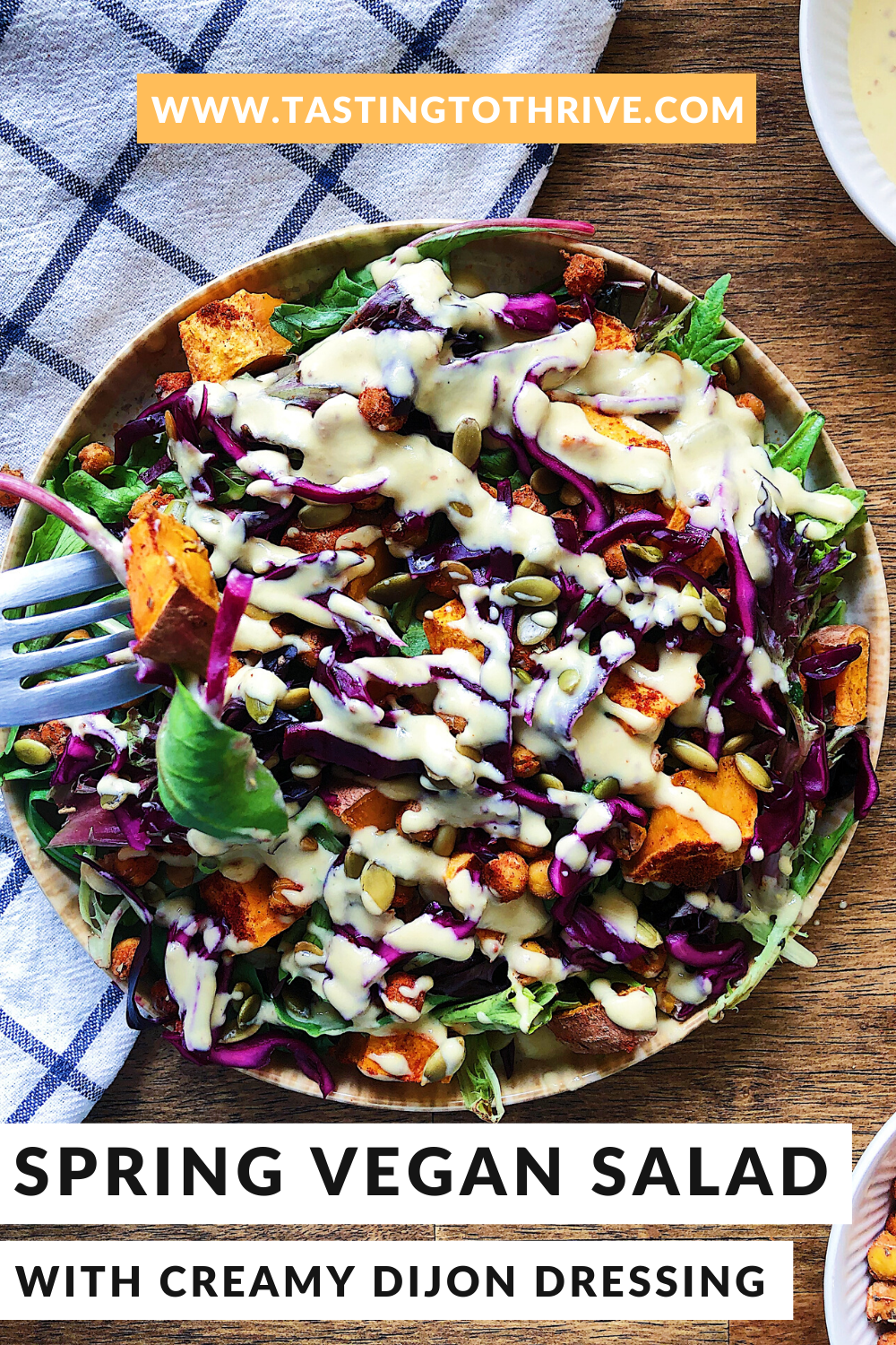 vegan spring salad with creamy dijon dressing