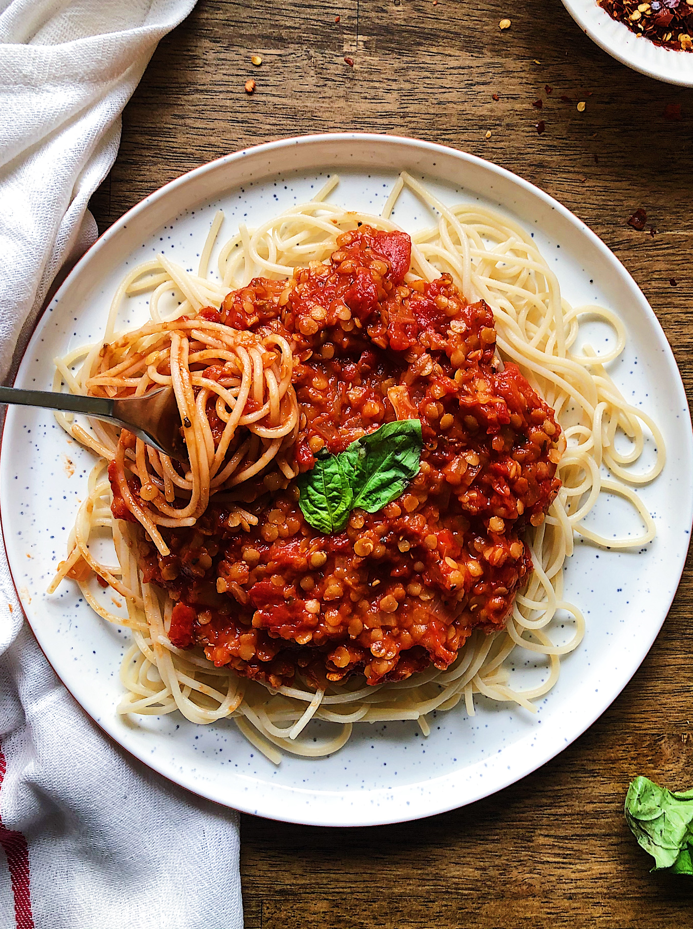 healthy vegan lentil bolognese