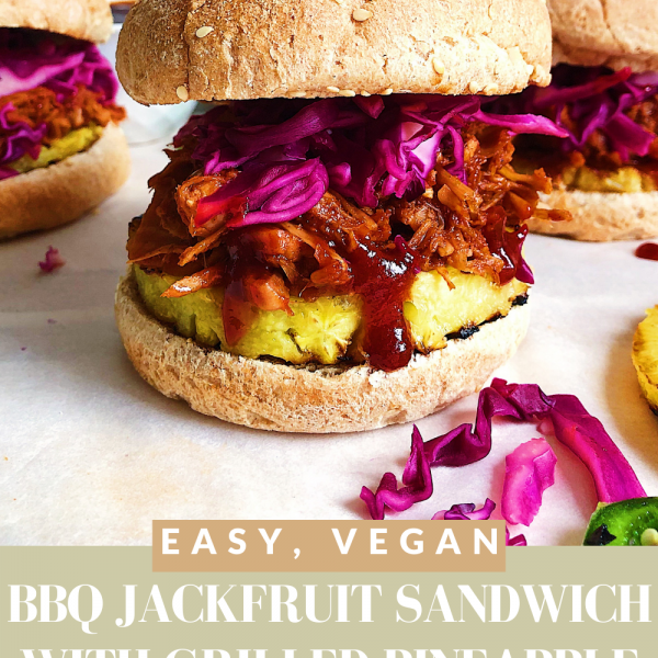 BBQ JACKFRUIT SANDWICH WITH GRILLED PINEAPPLE AND CABBAGE SLAW
