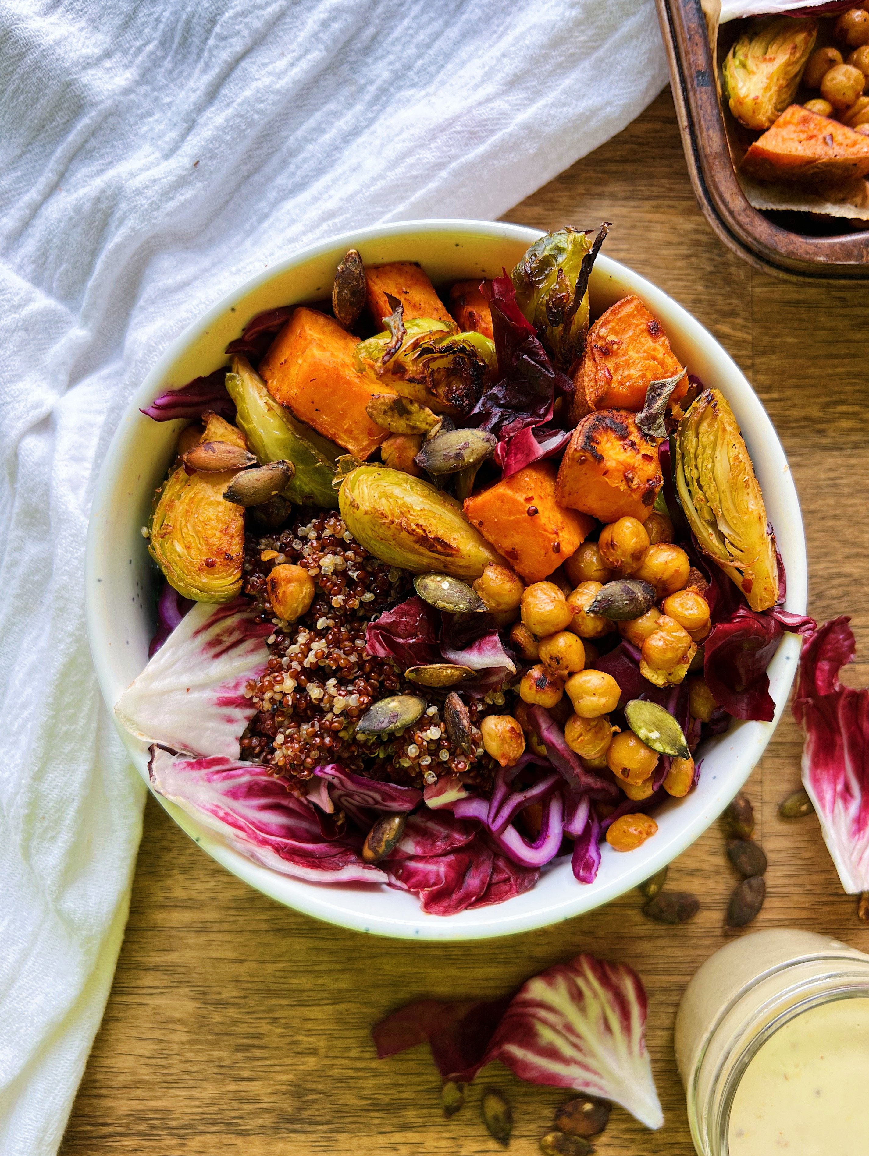 WARM WINTER VEGAN SALAD WITH MAPLE DIJON DRESSING