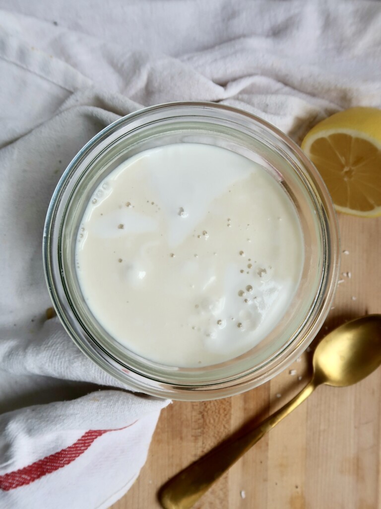 Jar with plant based milk.