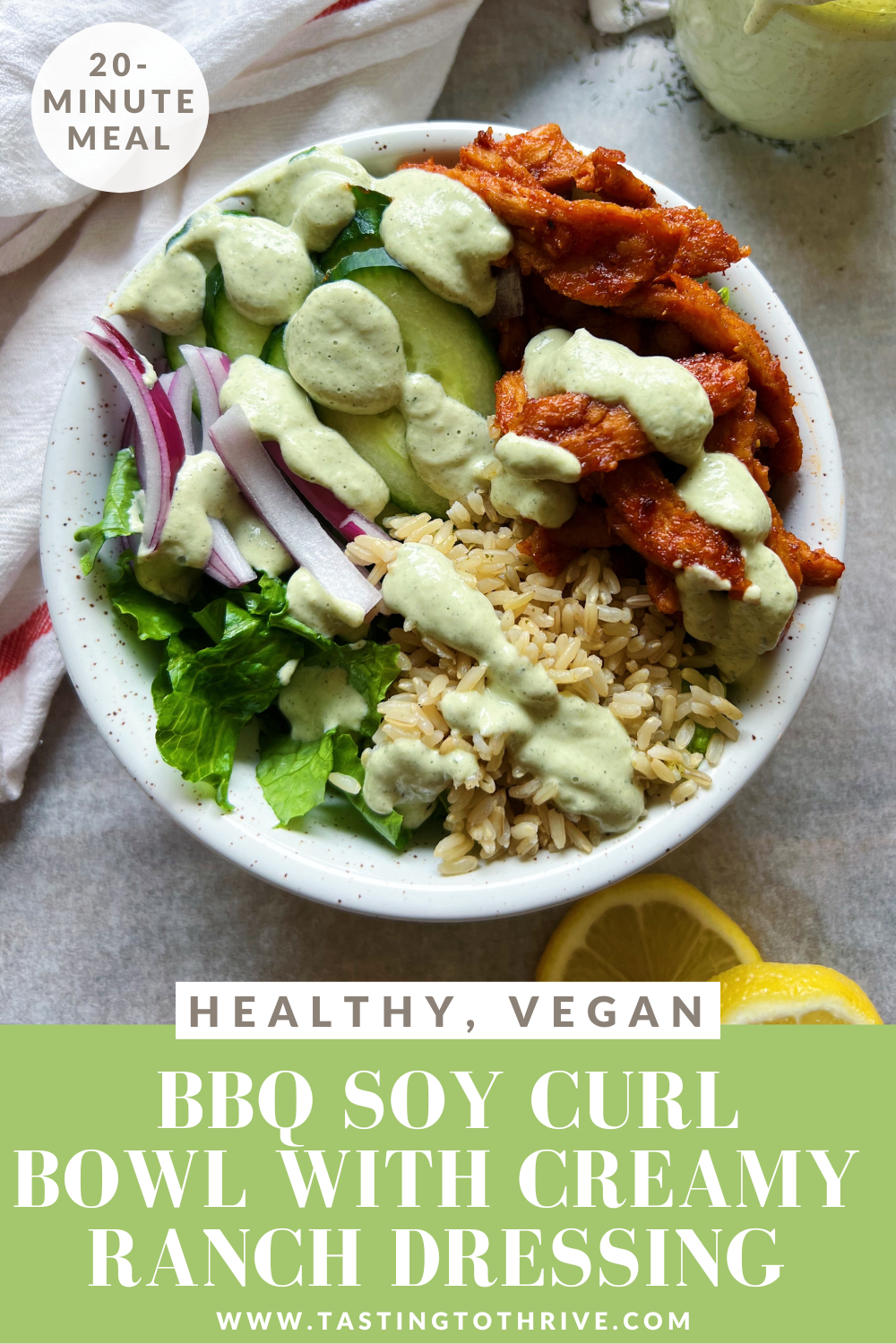 Vegan BBQ Soy Curl Bowl with Creamy Ranch Dressing