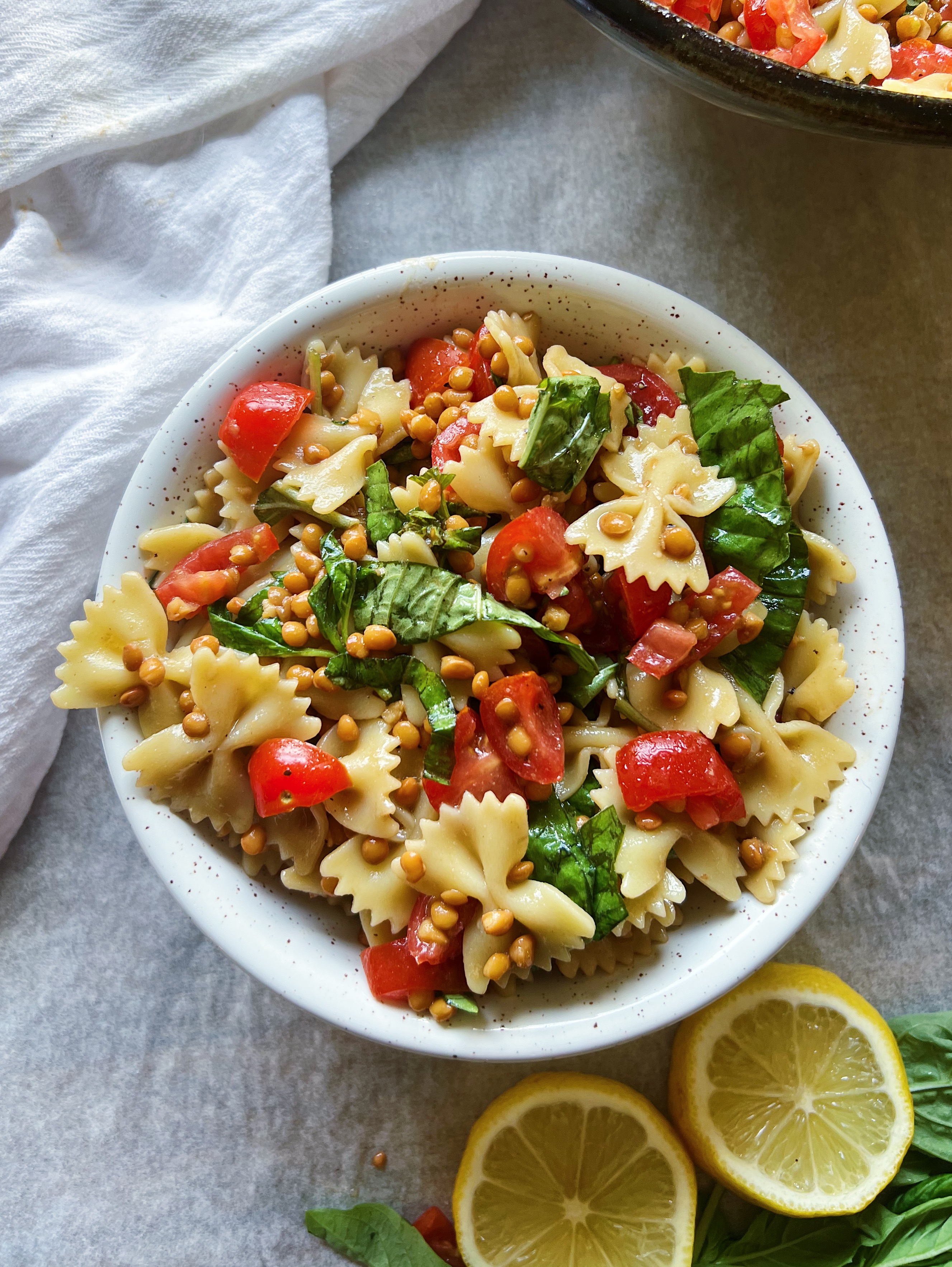 Vegan bruschetta pasta salad