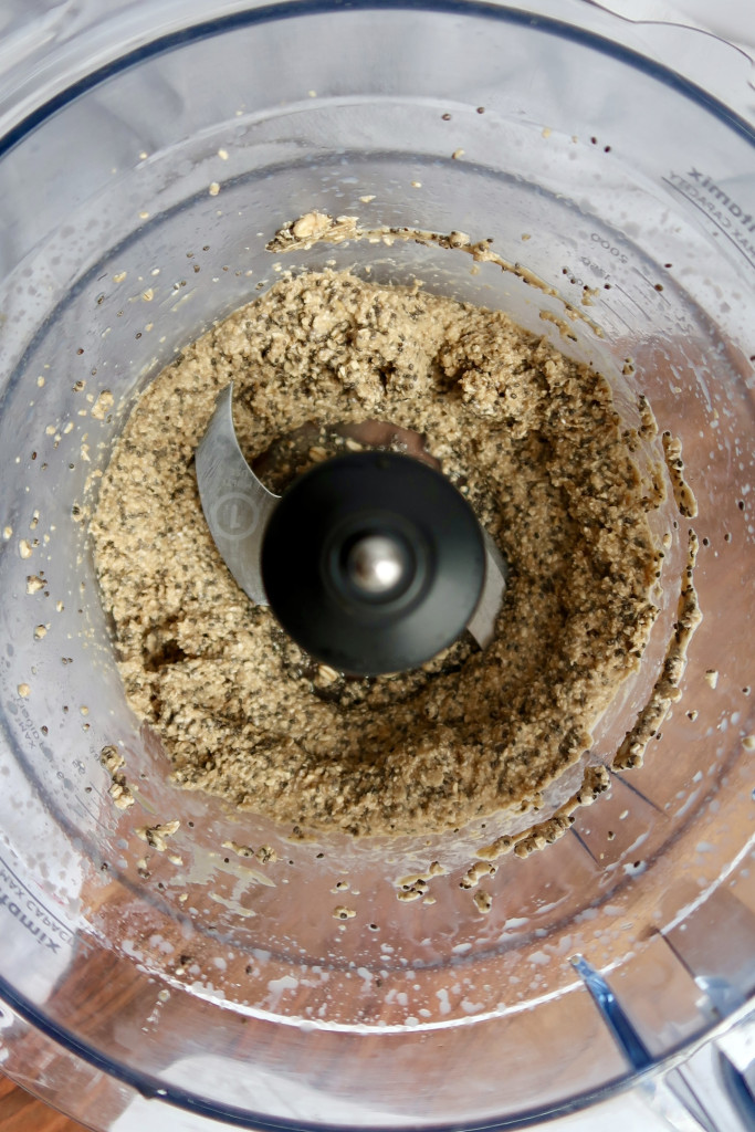 Food processor with energy ball dough inside.