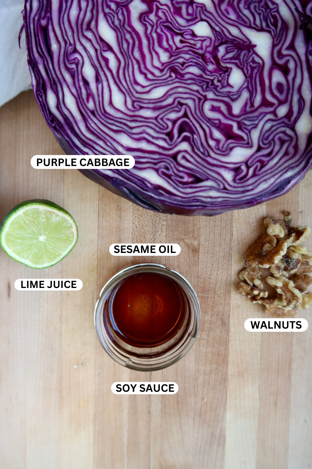 Puple cabbage salad ingredient flatlay