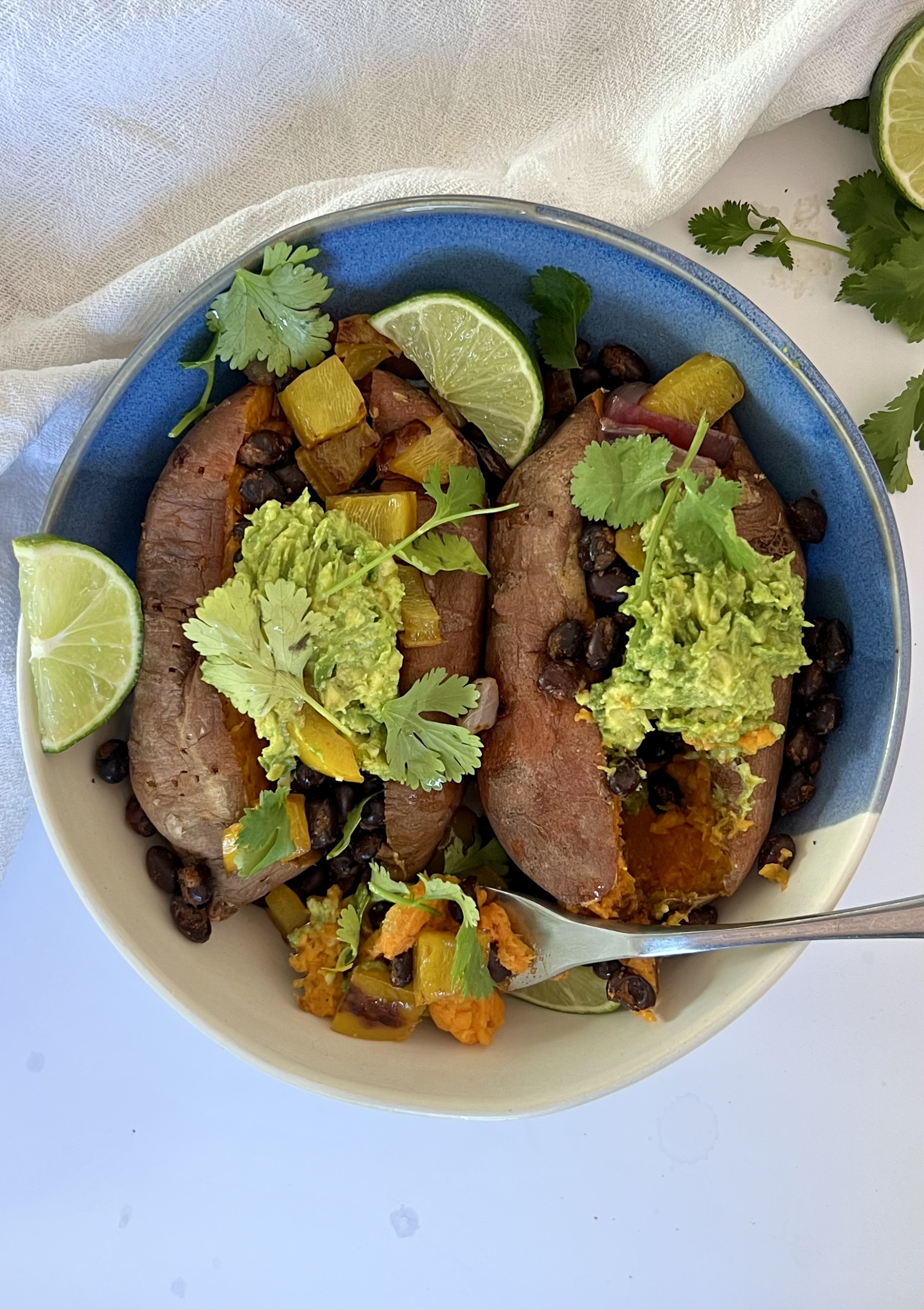 Healthy Stuffed Baked Sweet Potato with Black Beans