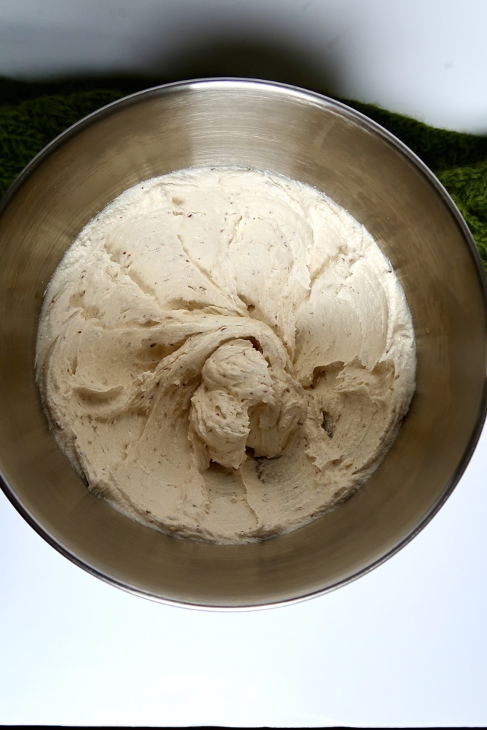 Silver cowl with mixed cookie dough inside.