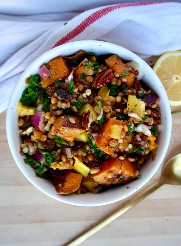 30-Minute Tasty & Healthy Lentil Sweet Potato Salad (Higher Protein!)