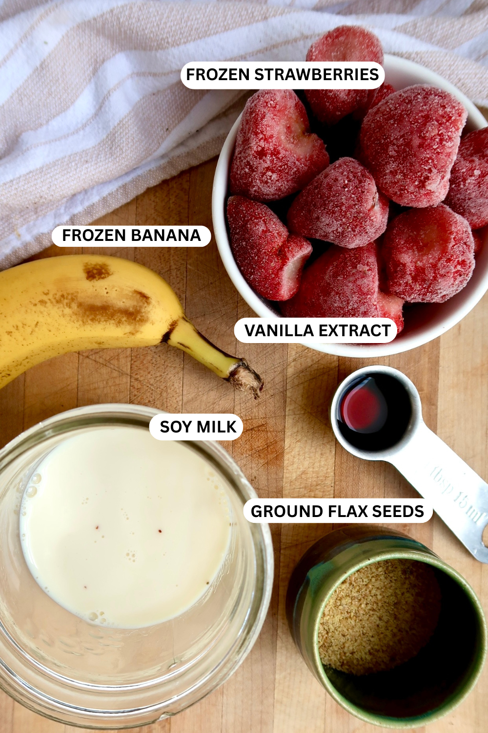 Ingredient flatlay for strawberry smoothie