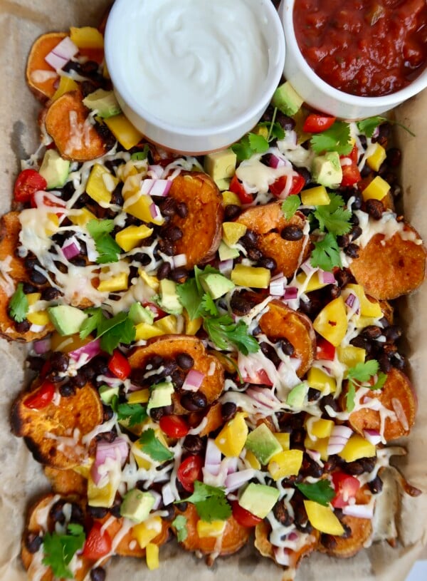 Vegan Loaded Sweet Potato Nachos (with Canned Black Beans!)