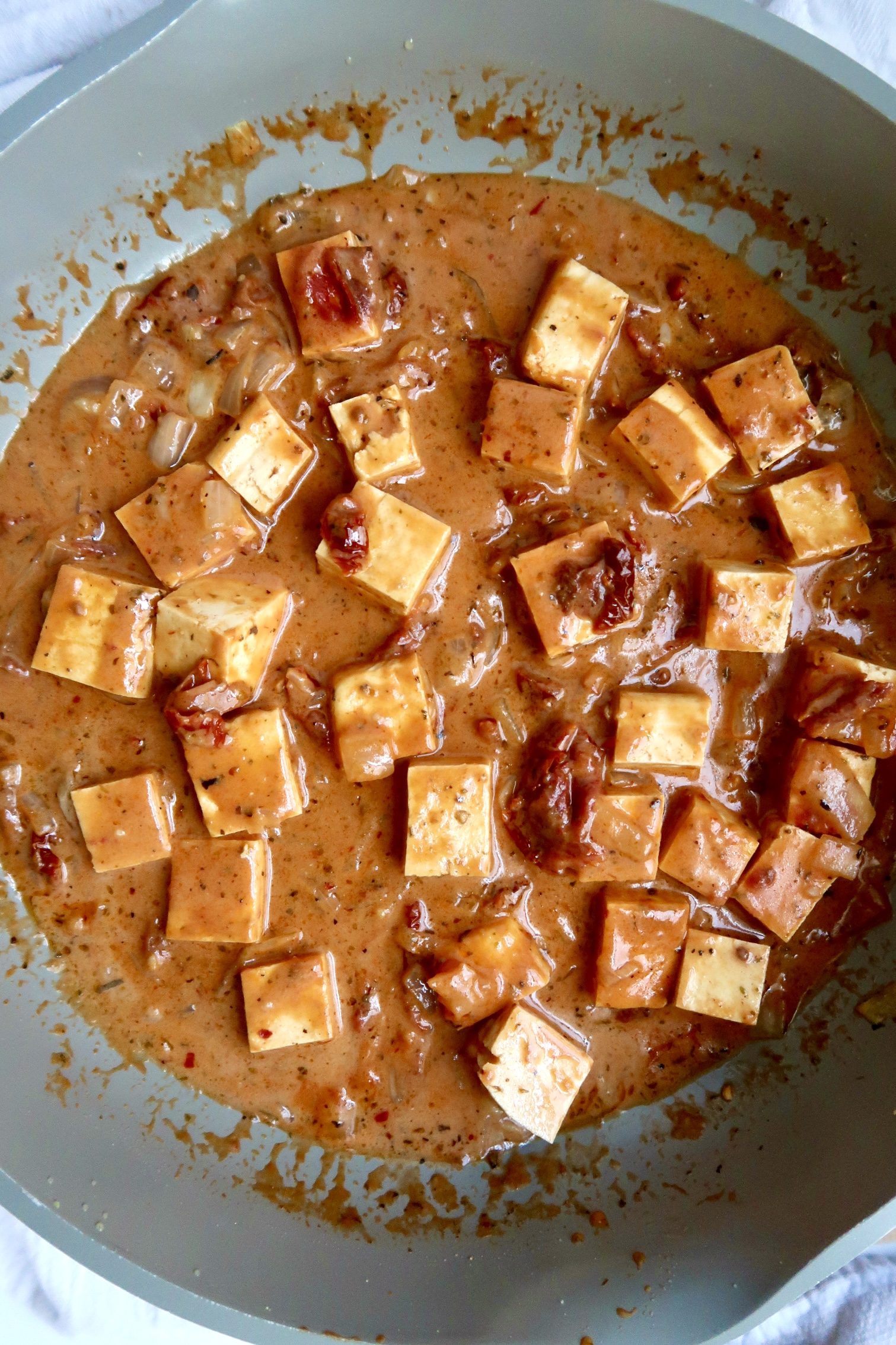 Cubed tofu in a marry me tofu sauce