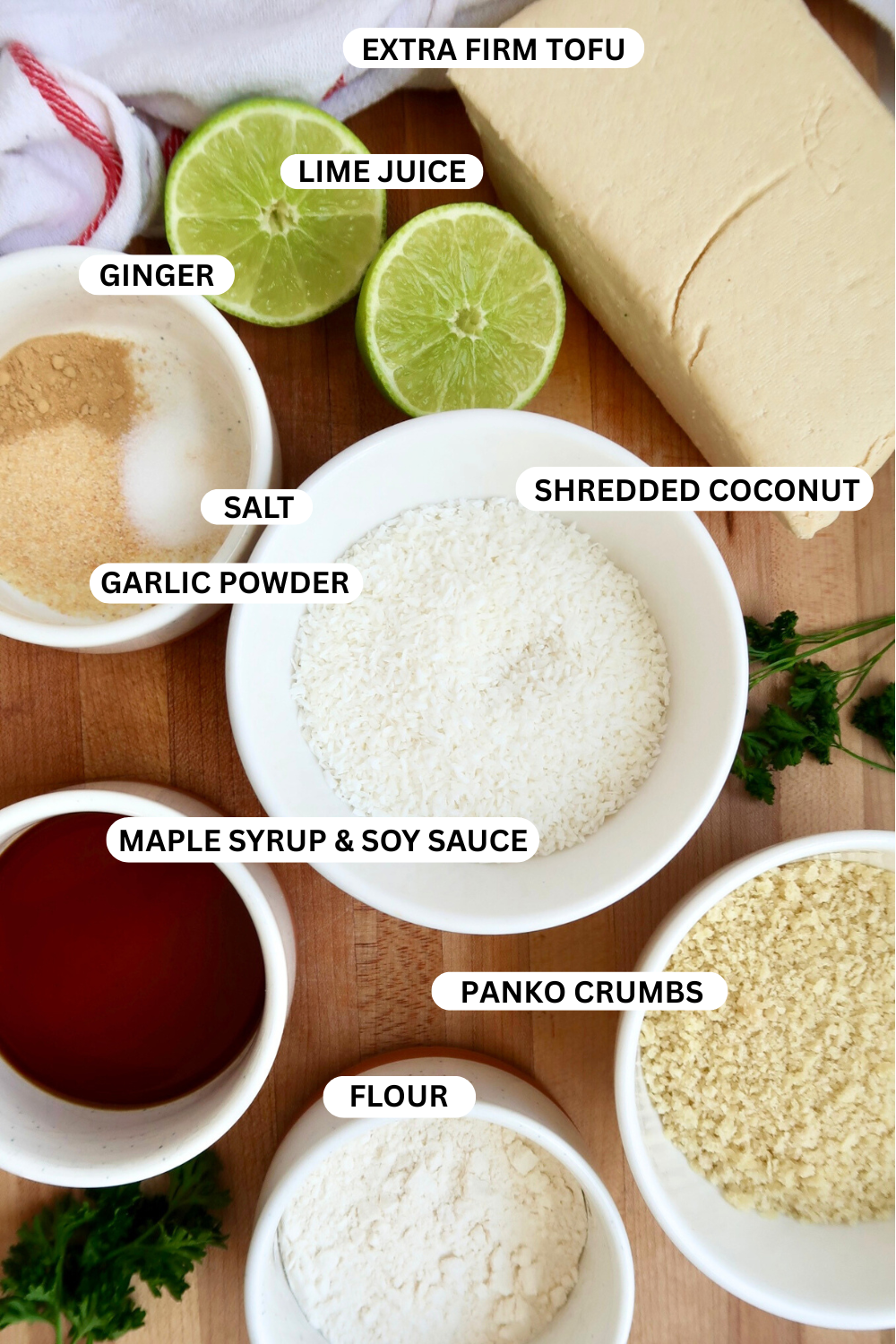 Flatlay of coconut tofu ingredients.