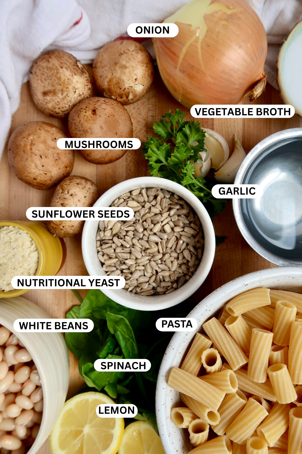 Creamy pasta bake ingredient flatlay