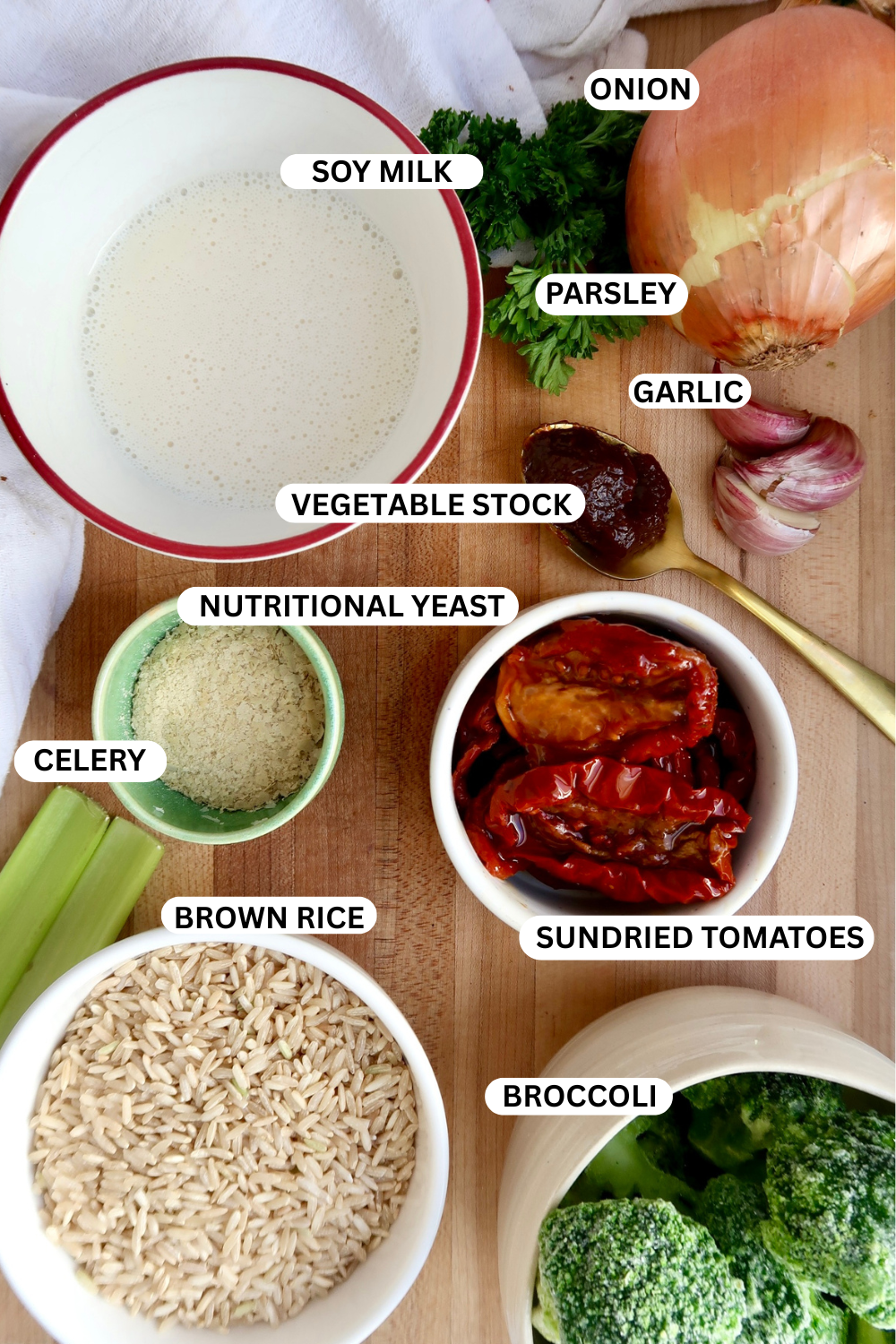 Ingredient flatlay for chickpea casserole.