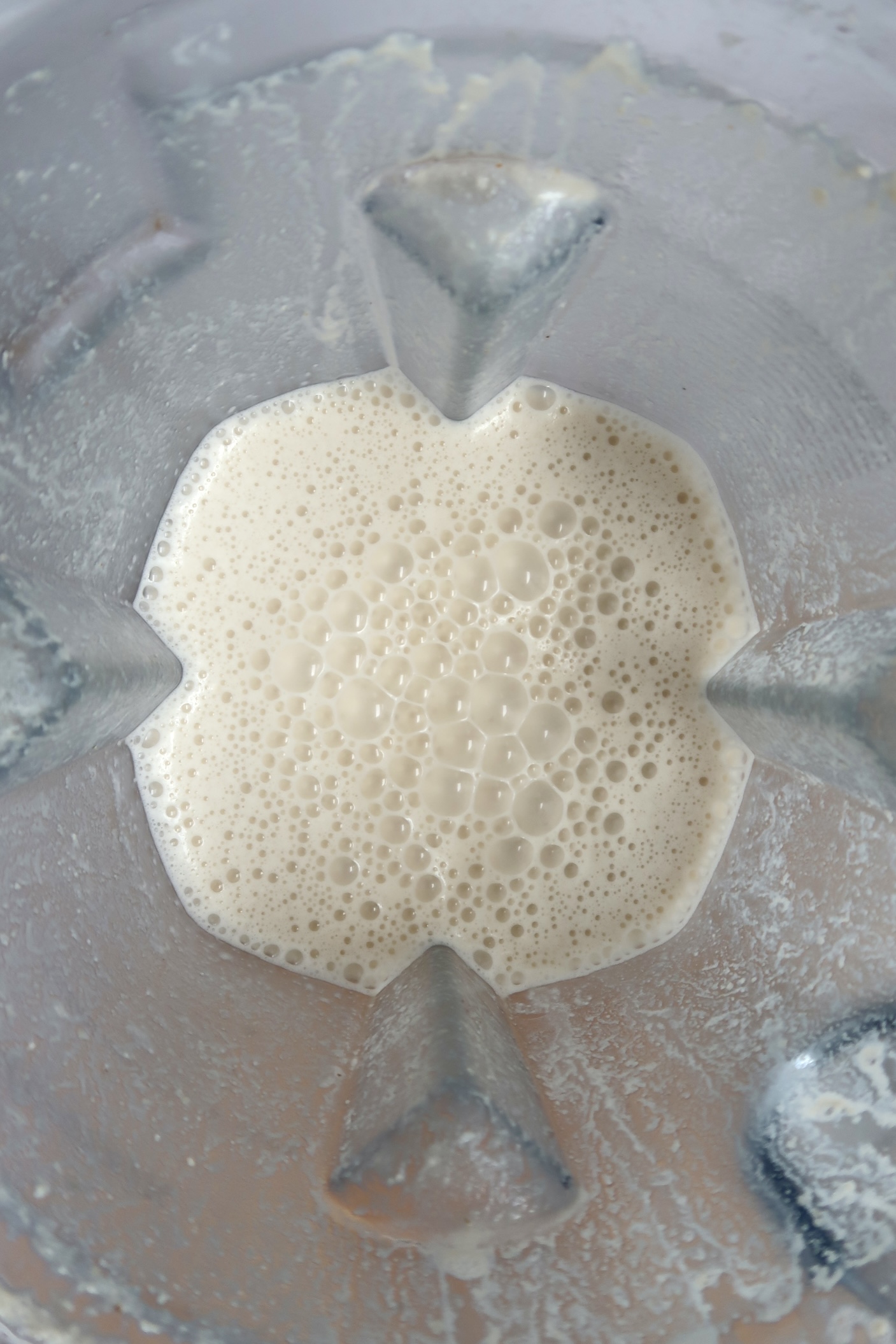 Blended sauce in a blender container.