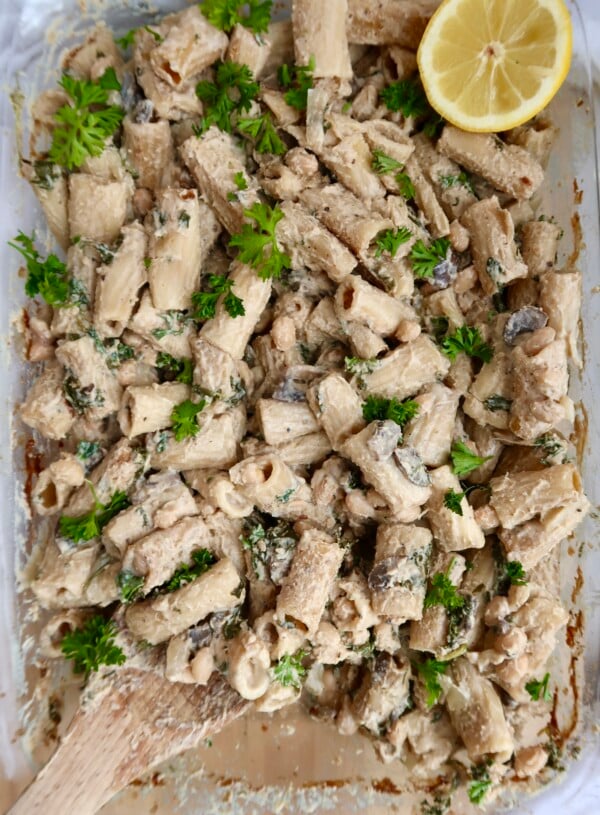 High Protein Creamy Vegan Pasta Bake (No Boil!)