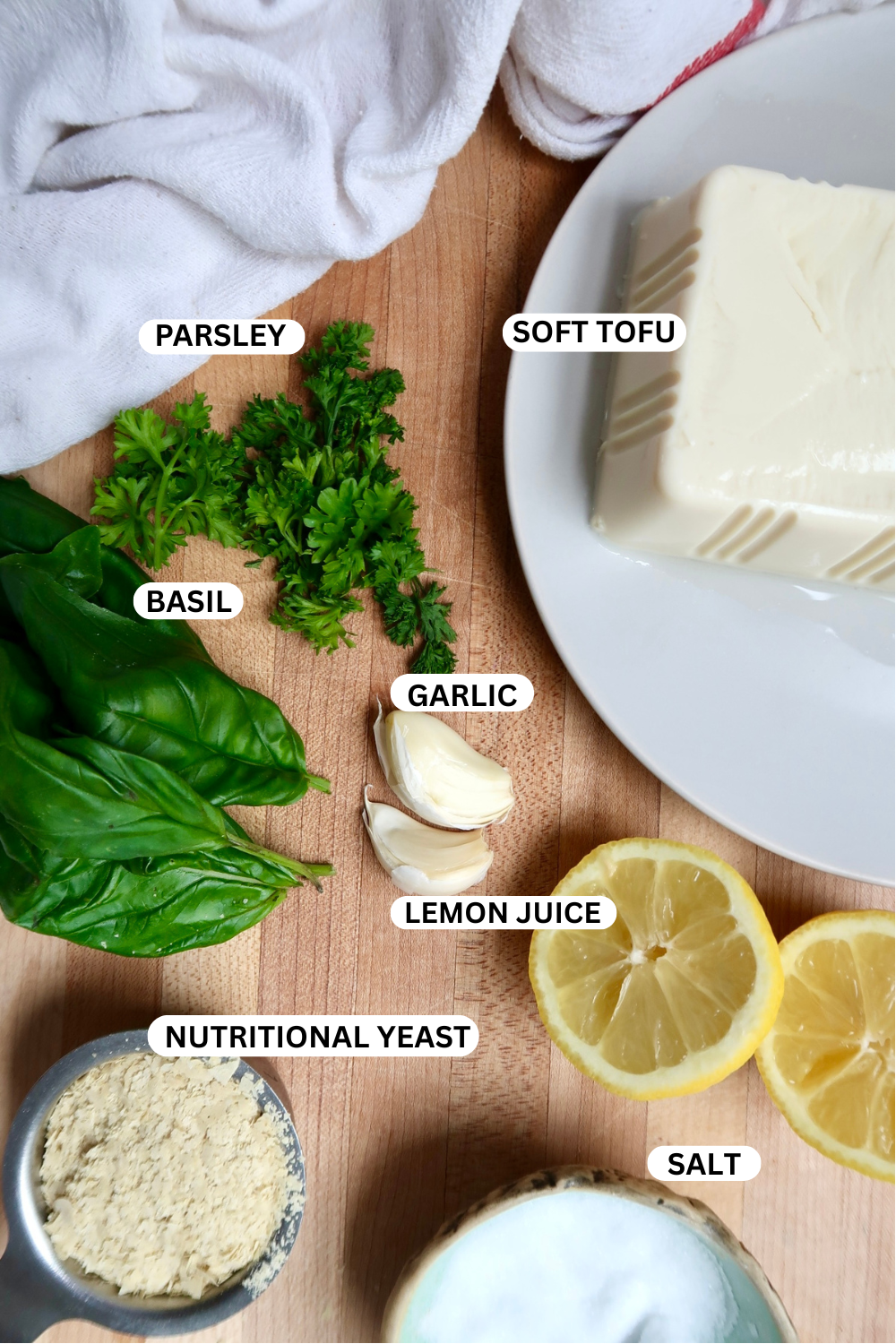Tofu dip ingredient flatlay.
