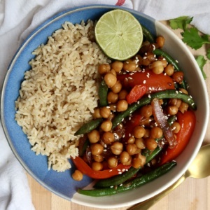 Overhead shot of chickpea stir fry.