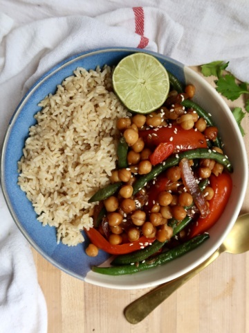 Overhead shot of chickpea stir fry.