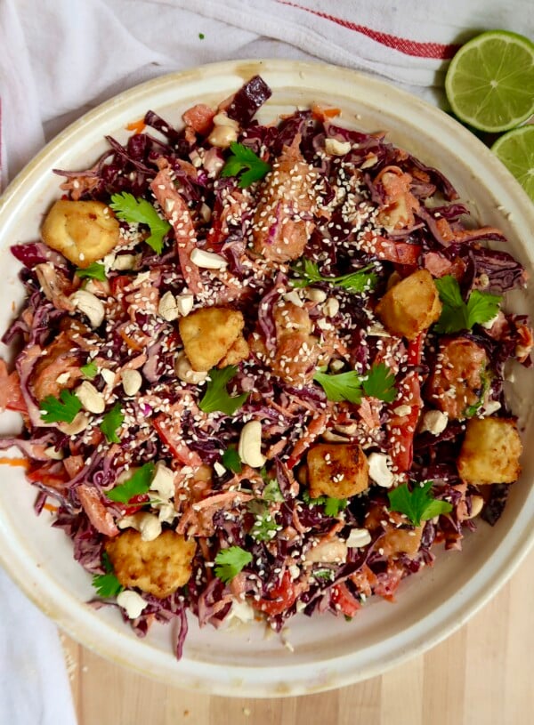 30-Minute Crunchy Cabbage Sesame Ginger Salad with Tofu