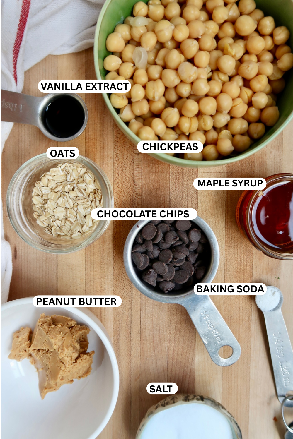Chickpea cookie dough ingredient flatlay