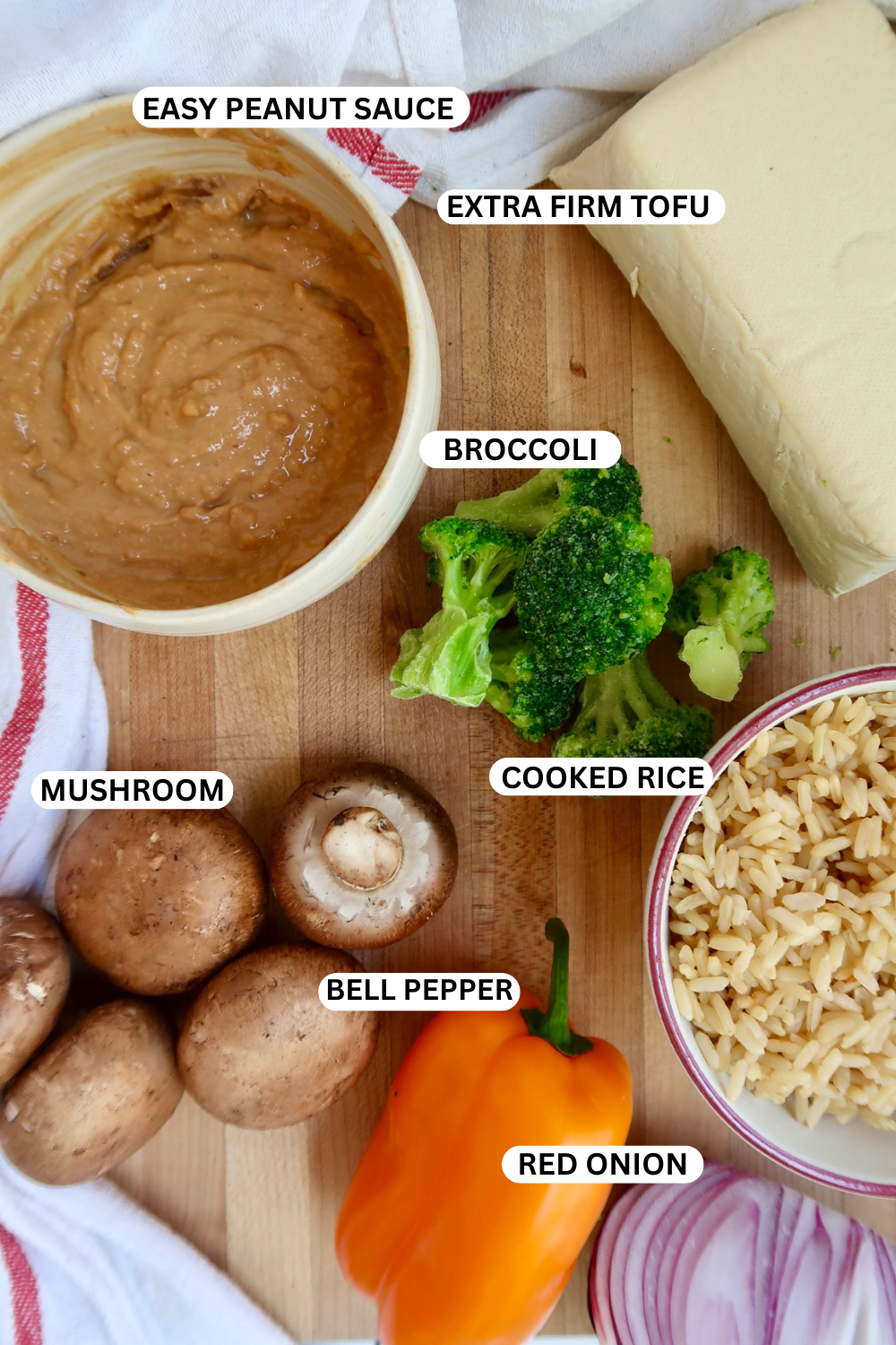 Tofu stir fry ingredient flatlay