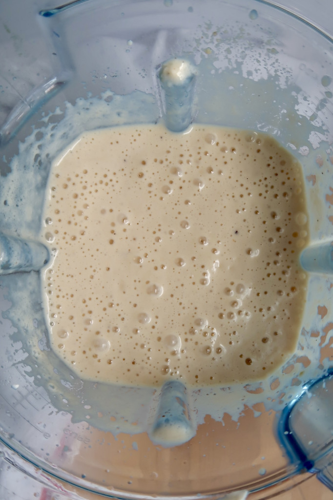Blended pasta sauce in a blender.