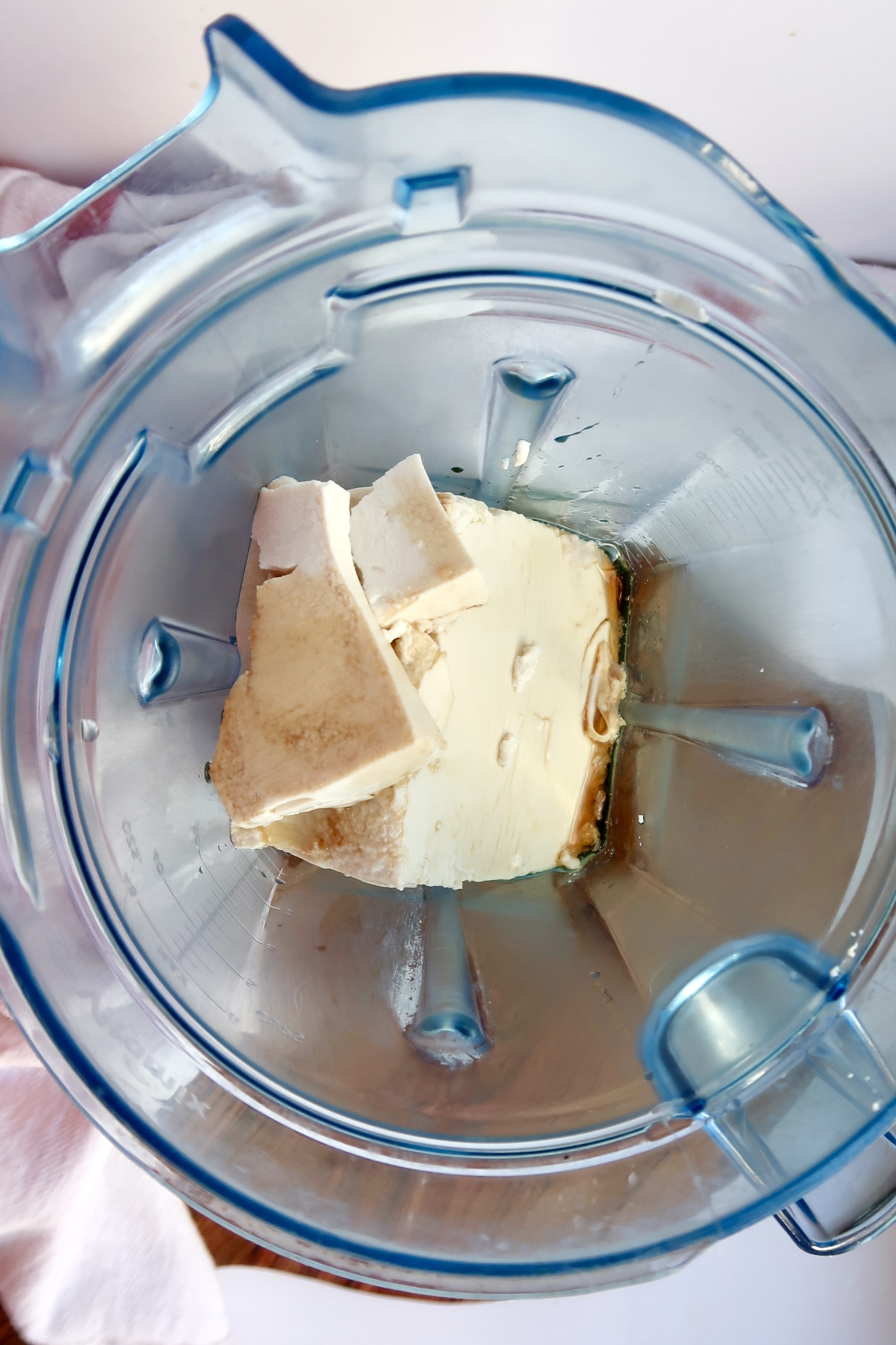 Blender with silken tofu and vanilla in it.